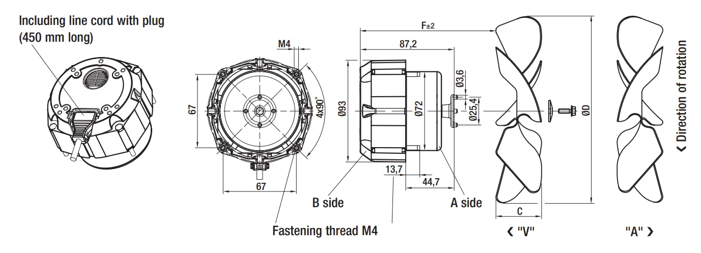 Габаритные размеры мотора M1G055-BD91-21 Ebmpapst