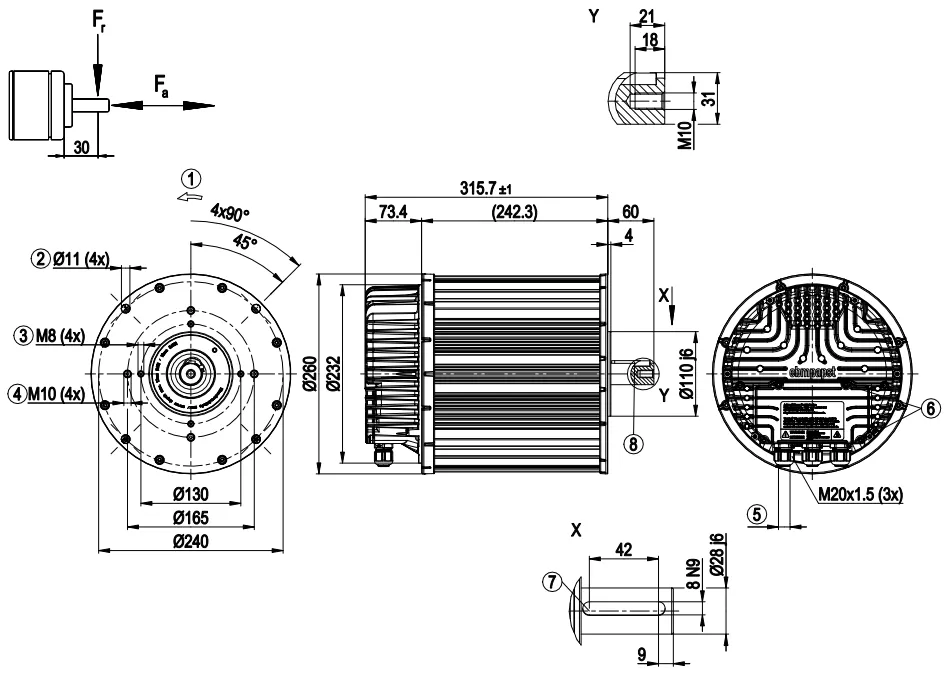 Габаритные размеры мотора M3G150-NA02-52 Ebmpapst