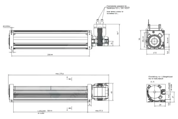 Габаритные размеры вентилятора QL3/2000A2-2112LH-447cn