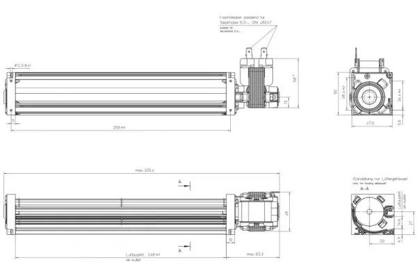 Габаритные размеры вентилятора QL3/2500A3-2118LH-455ca