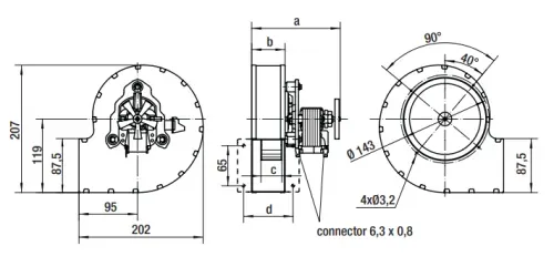 Габаритные размеры центробежного вентилятора RLB130/3400A12-3038LH-464 acg Ebmpapst