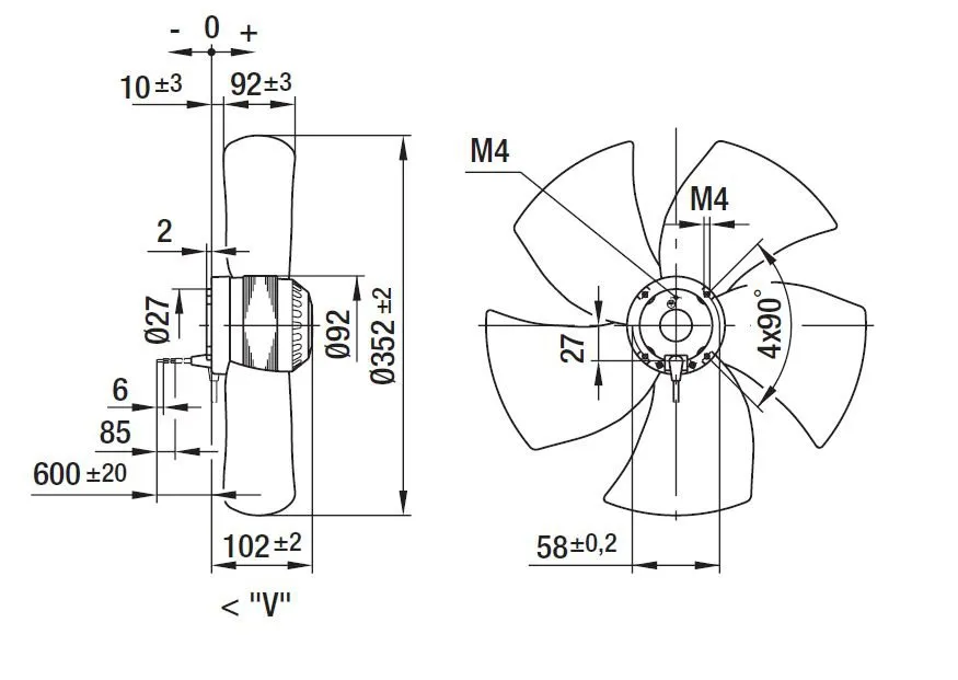 Габаритные размеры осевого вентилятора A6E350-AR08-02 Ebmpapst