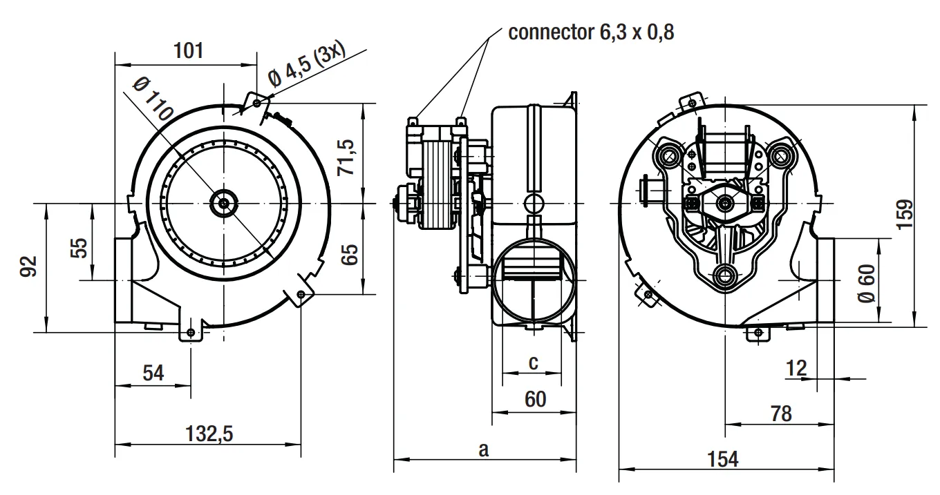 Габаритные размеры компактного вентилятора RLK108-0042-3030LH Ebmpapst